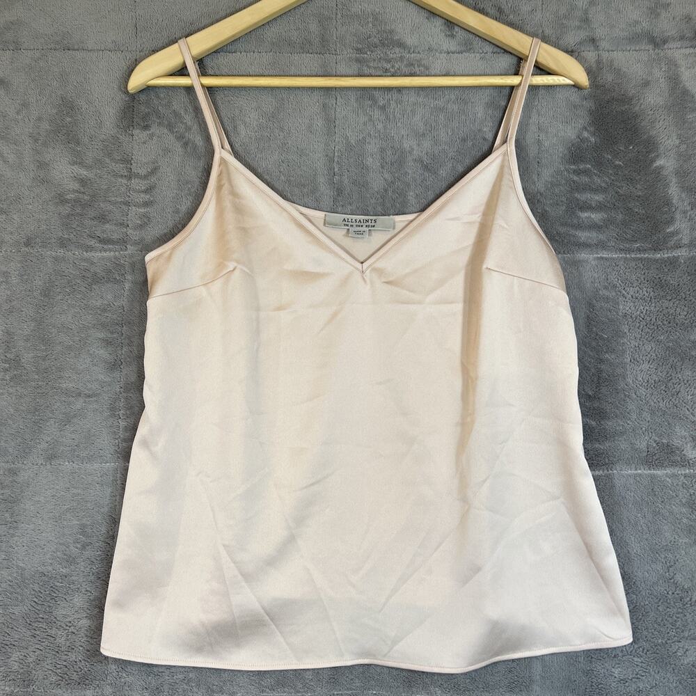 All Saints Camisole Womens 6 Blush Pink Satin V Neck Lara Dot Spaghetti Strap